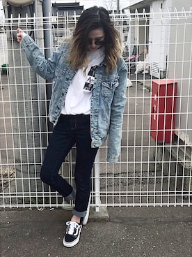 「M.Y.O.B（エム.ワイ.オー.ビー）のアイテム（Tシャツ/カットソー）」を使った、FUMIさん（レディース・163cm）の春コーディネート