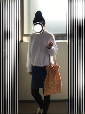 「Champion（チャンピオン）の［別注チャンピオン］CB Champion×GLR Reverse Weave クルーネック スウェット（スウェット、ホワイト系）」を使った、y.0316さん（レディース・163cm）の冬コーディネート