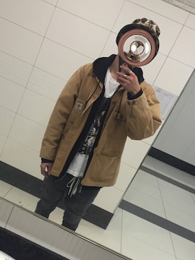 「アイテム（カバーオール）」を使った、QQQさん（メンズ・172cm）の冬コーディネート