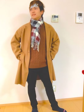 「チェスターコート キャメル」｜🌸A&M🌸さん（メンズ・165cm）の冬コーディネート