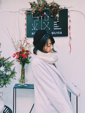 「オールホワイト」｜「アイテム（チェスターコート）」を使った、電撃あかねさん（レディース・164cm）の冬コーディネート
