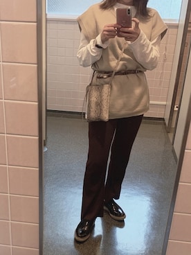 「リブニットパンツ」｜knwearさん（レディース・153cm）の秋コーディネート