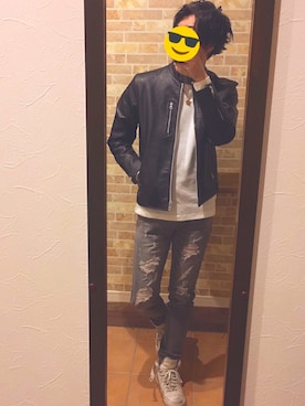 「AZUL by moussy（アズールバイマウジー）のアイテム（ライダースジャケット）」を使った、Tattsun_tsunさん（メンズ・171cm）の秋コーディネート