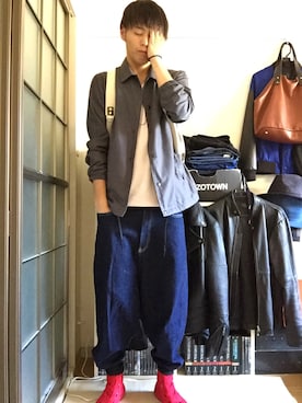 「サルエルデニム」｜「アイテム（ブルゾン）」を使った、Y-sukeさん（メンズ・173cm）の秋コーディネート