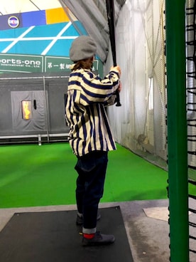 「古着のアイテム（シャツ/ブラウス、ブルー系）」を使った、まぁこさん（レディース・160cm）の春コーディネート