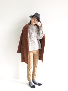 「haco!（ハコ）のアイテム（チェスターコート）」を使った、haco-on-acoさん（レディース・165cm）の冬コーディネート