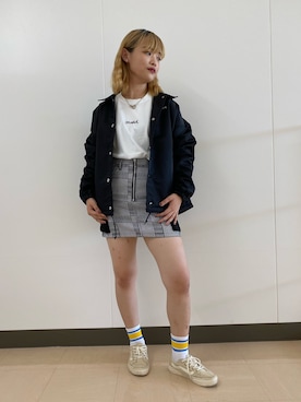 「x-girl_ootd」｜「アイテム（ジャケット/アウター）」を使った、山口 美結さん（レディース・158cm）の秋コーディネート