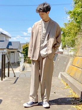 「FREAK'S STORE（フリークスストア）のアイテム（テーラードジャケット）」を使った、もんちーさん（メンズ・170cm）の春コーディネート