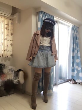 「dazzlin（ダズリン）のアイテム（ライダースジャケット）」を使った、mimosa666さん（レディース・151cm）の春コーディネート