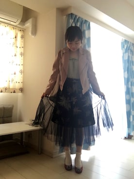 「dazzlin（ダズリン）のアイテム（ライダースジャケット）」を使った、mimosa666さん（レディース・151cm）の春コーディネート