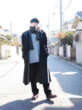 「no brand（ノーブランド）のアイテム（ステンカラーコート）」を使った、あっさーさん（メンズ・165cm）の冬コーディネート