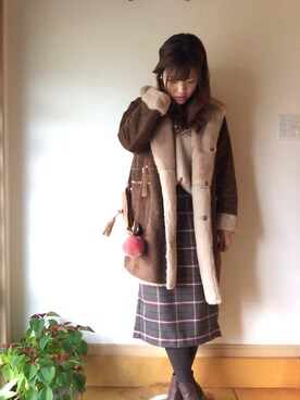「秋冬」｜「アイテム（ムートンコート）」を使った、ゆかさん（レディース・164cm）の秋コーディネート