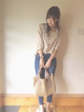 「cache cache（カシュ カシュ）のアイテム（かごバッグ）」を使った、ゆかさん（レディース・165cm）の夏コーディネート
