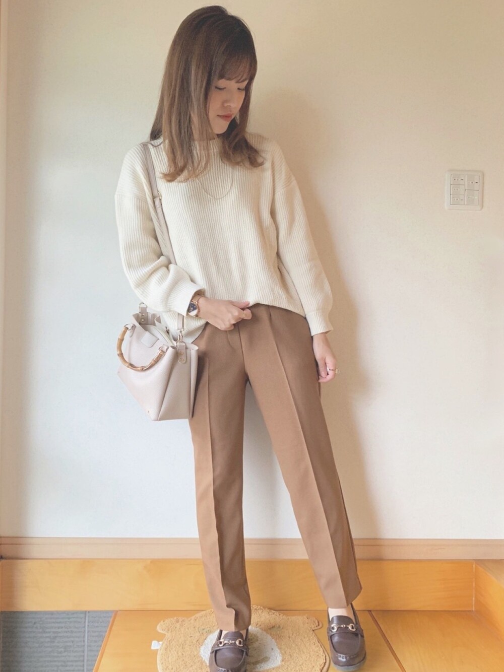 「秋のコーデ、ラクチンコーデ、カジュアル、今日のコーデ、オトナ女子、きれいめカジュアル、ootd、キレイめ、秋、プチプラ」｜「しまむらのアイテム（ローファー、ブラウン系）」を使った、ゆかさん（レディース・164cm）の秋コーディネートの1枚目の写真