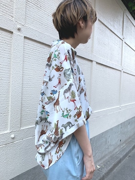 「柄シャツ」｜MARI(E)さん（レディース・158cm）の春コーディネート