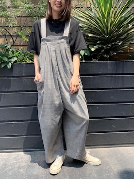 「rivet & surge（リベットアンドサージ）のアイテム（オールインワン・サロペット）」を使った、MARI(E)さん（レディース・158cm）の夏コーディネート