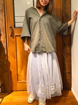 「スキッパーシャツ」｜MARI(E)さん（レディース・158cm）の夏コーディネート