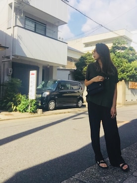 「UNIQLO（ユニクロ）のレーヨンエアリーブラウス（半袖）（シャツ/ブラウス）」を使った、ca0liiiiさん（レディース・167cm）の夏コーディネート