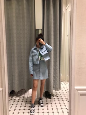 「stradivarius（ストラディバリウス）のアイテム（ライダースジャケット）」を使った、Stellar水原さん（レディース・163cm）の夏コーディネート