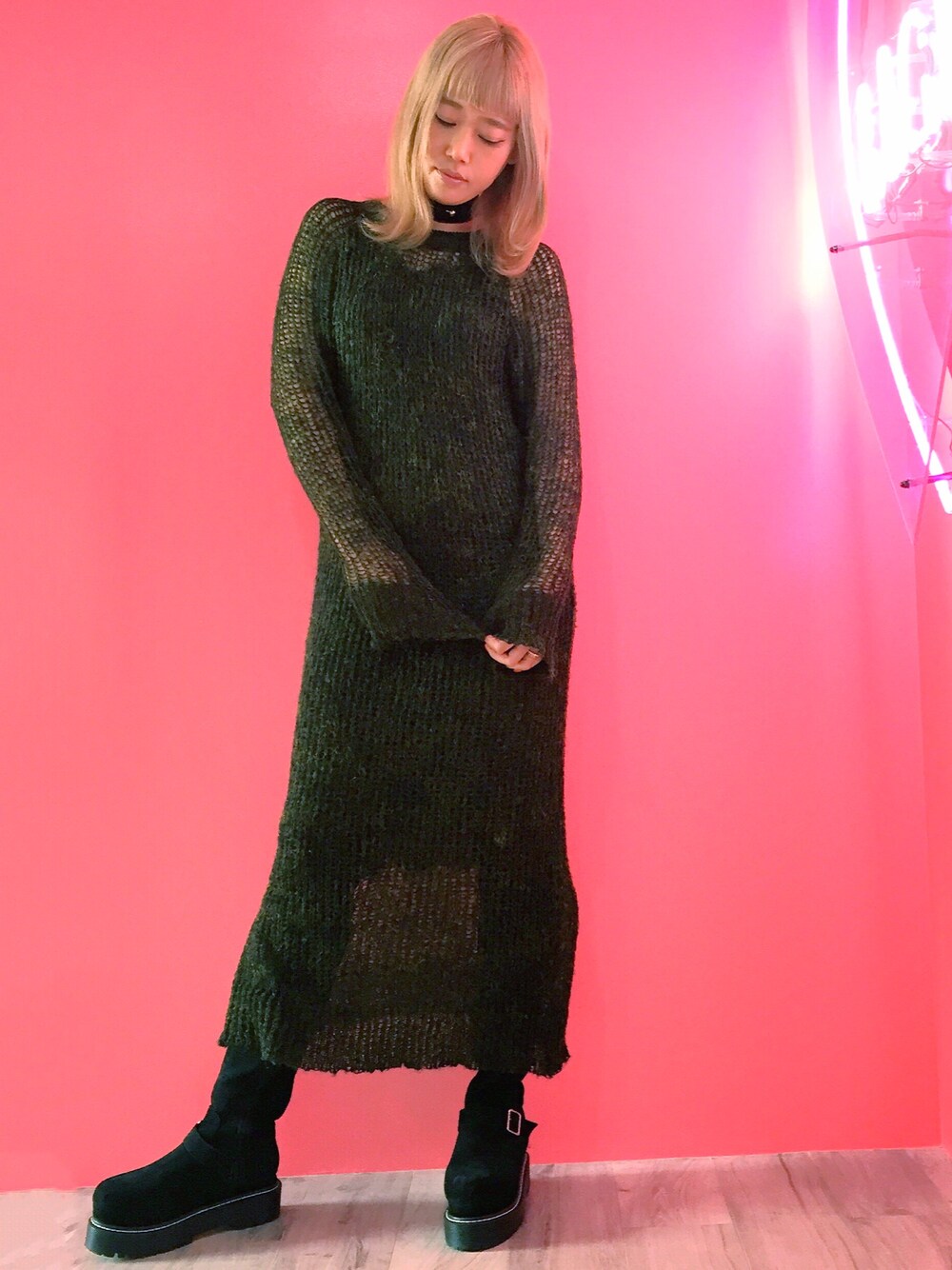 lilLilly（リルリリー）の「ルーズモヘアロングニットワンピ
