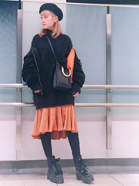 「リルリリー」｜「アイテム（帽子）」を使った、濱内奈々子 さん（レディース・164cm）の冬コーディネート