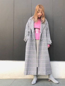 「リルリリー」｜「アイテム（チェスターコート）」を使った、濱内奈々子 さん（レディース・164cm）の冬コーディネート
