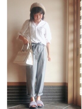 「チドリ柄」｜「アイテム（スラックス）」を使った、sayaさん（レディース・159cm）の秋コーディネート