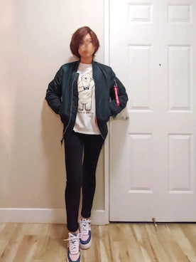 「Alpha Industries（アルファインダストリーズ）のアイテム（MA-1）」を使った、TYYさん（レディース・159cm）の冬コーディネート