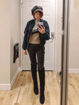 「Alpha Industries（アルファインダストリーズ）のアイテム（MA-1）」を使った、TYYさん（レディース・159cm）の冬コーディネート