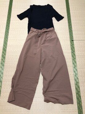 「UNIQLO（ユニクロ）のリブボートネックT（5分袖）（Tシャツ/カットソー）」を使った、くうちやんさん（レディース・159cm）の夏コーディネート