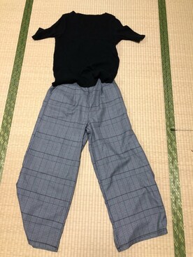 「UNIQLO（ユニクロ）のリブボートネックT（5分袖）（Tシャツ/カットソー）」を使った、くうちやんさん（レディース・159cm）の秋コーディネート