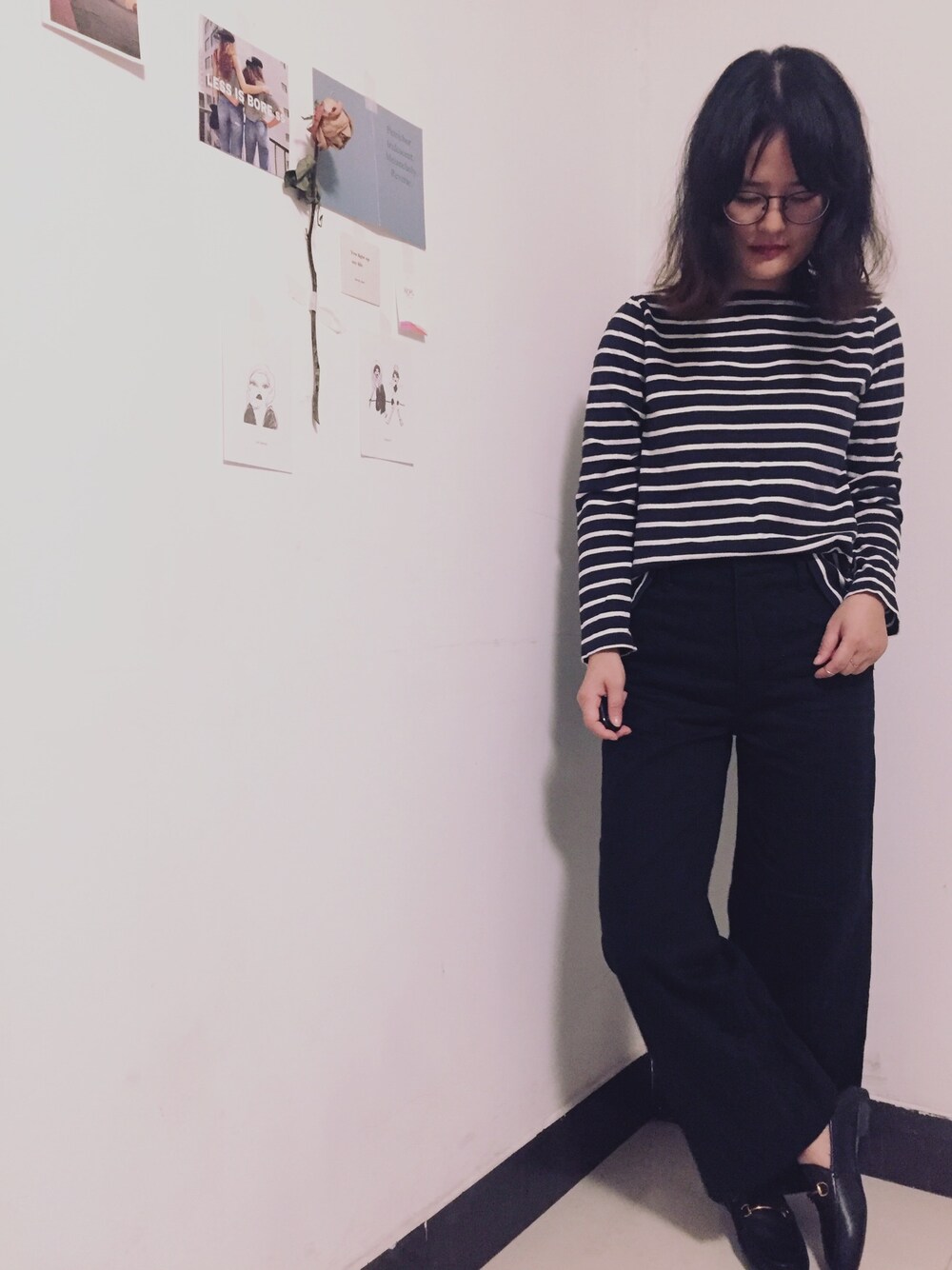 「秋コーデ、休日スタイル」｜「优衣库のアイテム（Tシャツ/カットソー、ブラック系）」を使った、小个子Wnaさん（レディース・155cm）の秋コーディネートの1枚目の写真