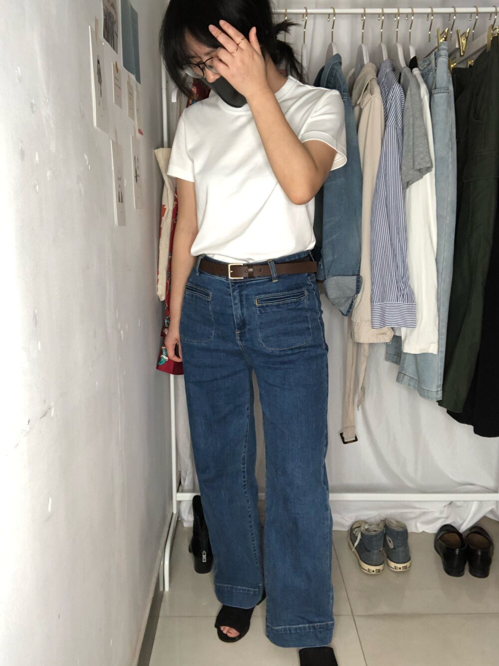 「ootd」｜「UNIQLOのアイテム（Tシャツ/カットソー、ホワイト系）」を使った、小个子Wnaさん（レディース・155cm）の春コーディネートの1枚目の写真
