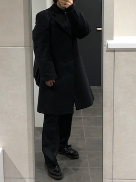 「Yohji Yamamoto（ヨウジヤマモト）のアイテム（チェスターコート）」を使った、記録さん（メンズ・164cm）の冬コーディネート