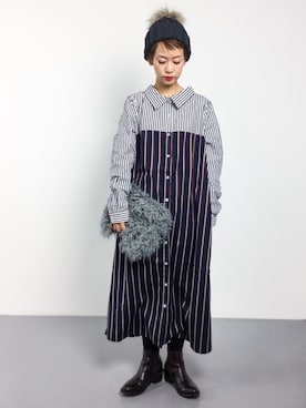 「ファークラッチ」｜「アイテム（ワンピース/ドレス）」を使った、yukiさん（レディース・152cm）の冬コーディネート