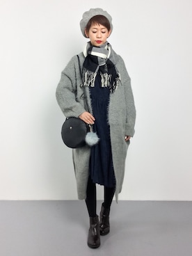 「ニットカーディガン」｜「アイテム（チュニック）」を使った、yukiさん（レディース・152cm）の冬コーディネート