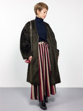 「Kastane（カスタネ）のマルチストライプニットスカート（スカート）」を使った、yukiさん（レディース・152cm）の冬コーディネート