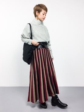 「Kastane（カスタネ）のマルチストライプニットスカート（スカート）」を使った、yukiさん（レディース・152cm）の冬コーディネート
