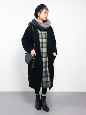 「Chez toi（シェトワ）のアイテム（ノーカラージャケット）」を使った、yukiさん（レディース・152cm）の冬コーディネート
