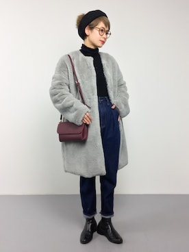 「SpRay（スプレイ）のアイテム（ノーカラージャケット）」を使った、yukiさん（レディース・152cm）の冬コーディネート