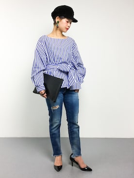 「Ungrid（アングリッド）のフレイドヘムストスリ（デニムパンツ）」を使った、yukiさん（レディース・152cm）の冬コーディネート