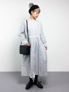 「タッセルローファー」｜「アイテム（シャツワンピース）」を使った、yukiさん（レディース・152cm）の冬コーディネート