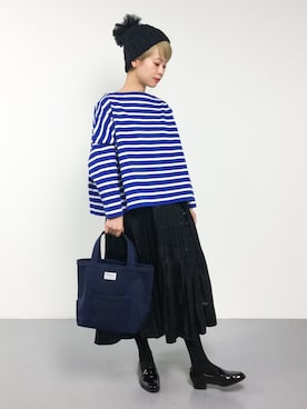 「マリン」｜「アイテム（ニットキャップ/ビーニー）」を使った、yukiさん（レディース・152cm）の冬コーディネート