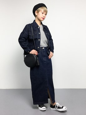「スリット」｜「アイテム（デニムジャケット）」を使った、yukiさん（レディース・152cm）の冬コーディネート