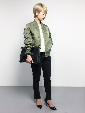 「金髪」｜「アイテム（MA-1）」を使った、yukiさん（レディース・152cm）の冬コーディネート