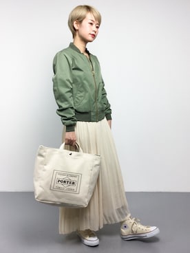 「green label relaxing（グリーンレーベルリラクシング）のアイテム（MA-1）」を使った、yukiさん（レディース・152cm）の冬コーディネート