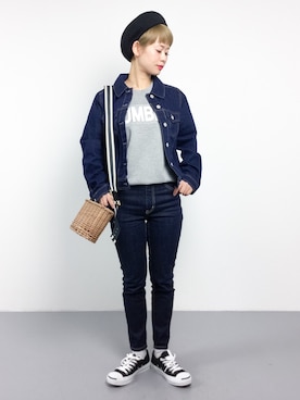 「SpRay（スプレイ）のアイテム（デニムジャケット）」を使った、yukiさん（レディース・152cm）の冬コーディネート