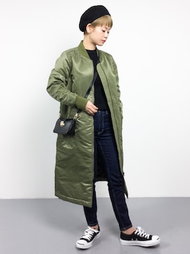 「Ray BEAMS（レイビームス）のアイテム（MA-1）」を使った、yukiさん（レディース・152cm）の冬コーディネート