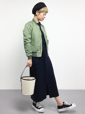 「green label relaxing（グリーンレーベルリラクシング）のアイテム（MA-1）」を使った、yukiさん（レディース・152cm）の春コーディネート