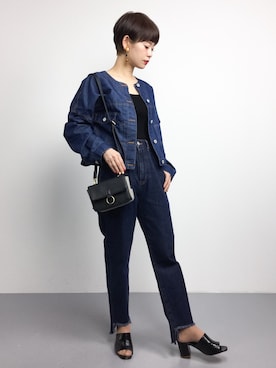 「フリンジデニム」｜「アイテム（デニムジャケット）」を使った、yukiさん（レディース・152cm）の春コーディネート